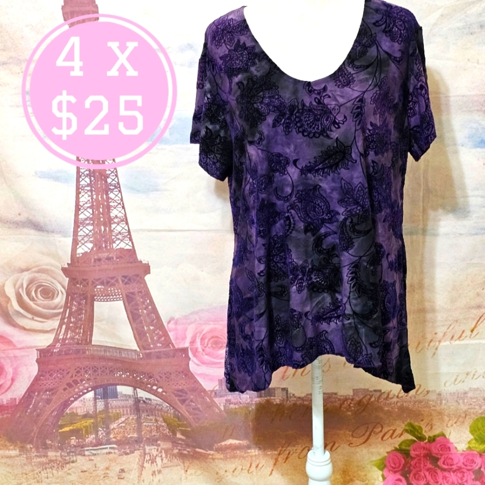 Sienna Grace Purple Floral Women's Top Sz 1X